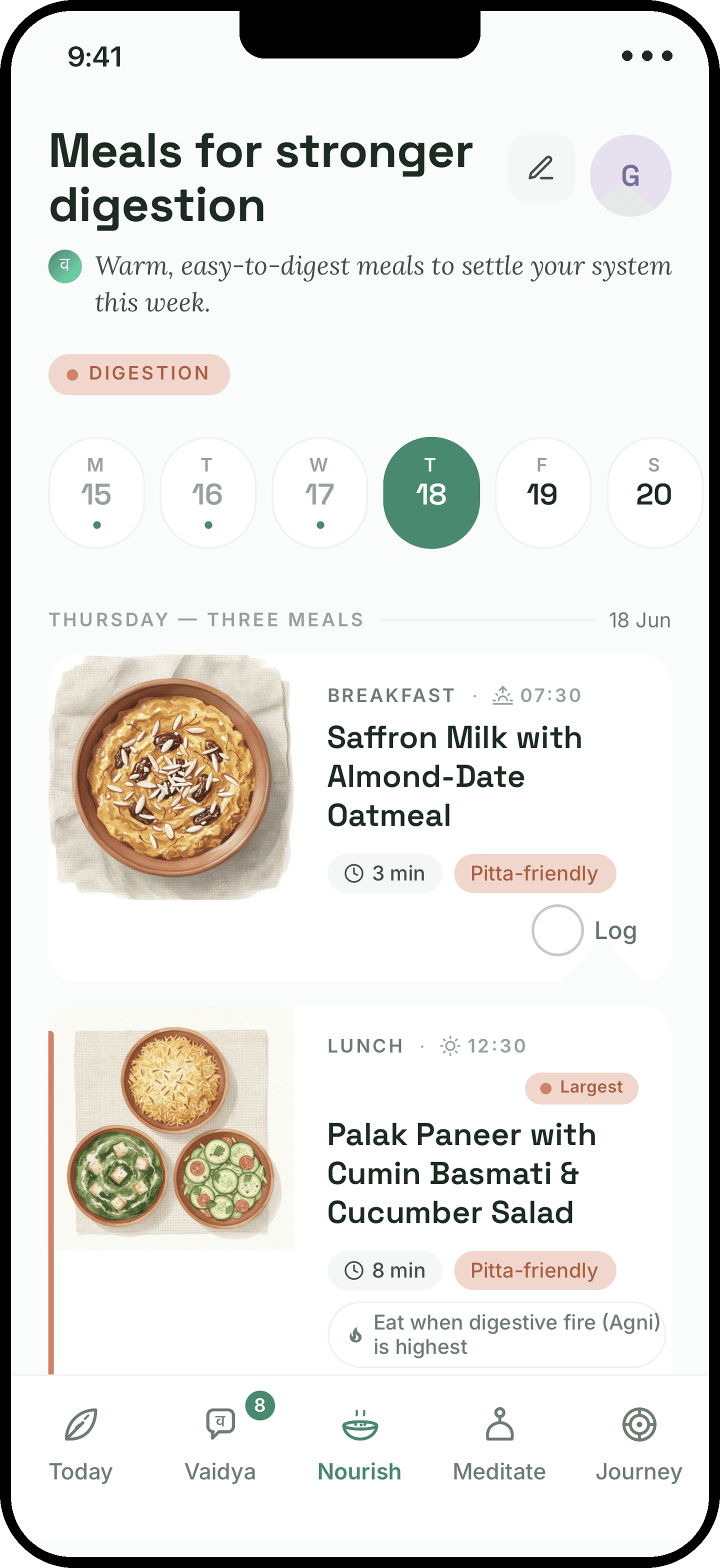 Kapha meal plan in InnerVeda — a week of meals tuned to your dosha