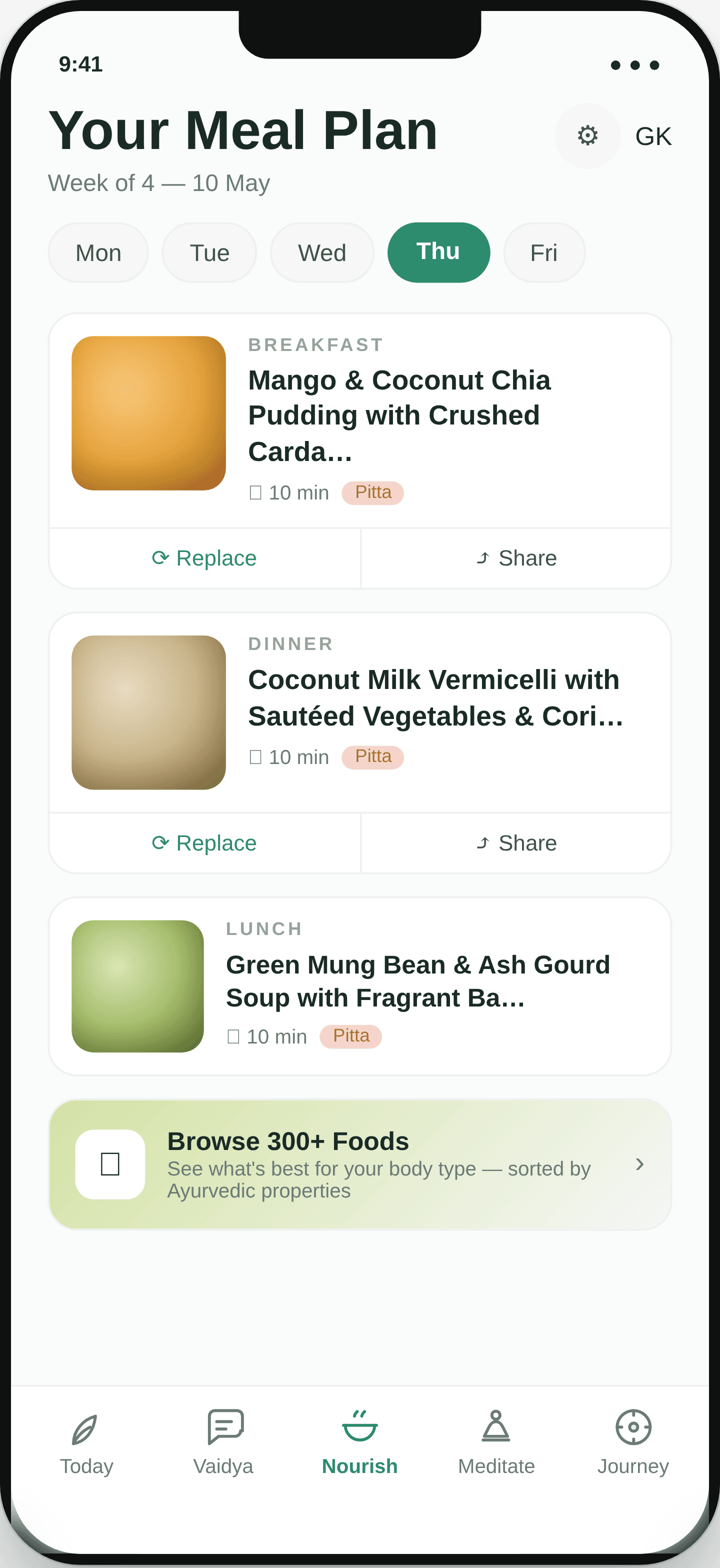 Pitta meal plan in InnerVeda — a week of meals tuned to your body type