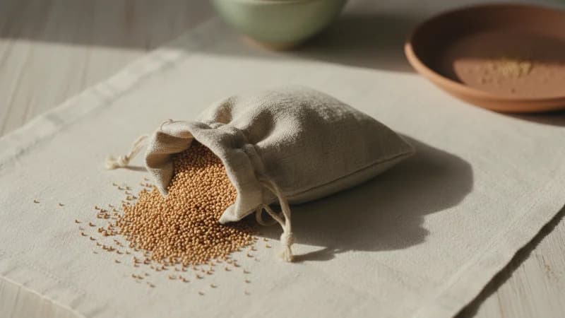 Amaranth (Rajgira) — whole and prepared form, top-down still life