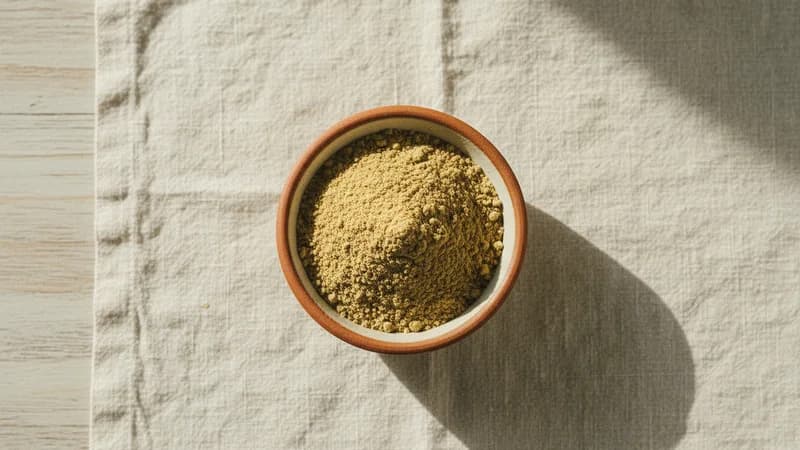 Amchur (Dry Mango Powder) (Amrachurna) — whole and prepared form, top-down still life