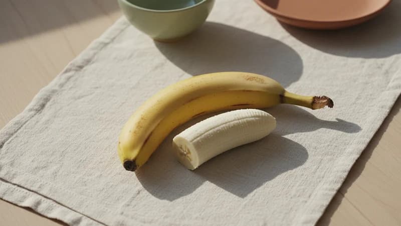 Banana (Kadali) — whole and prepared form, top-down still life