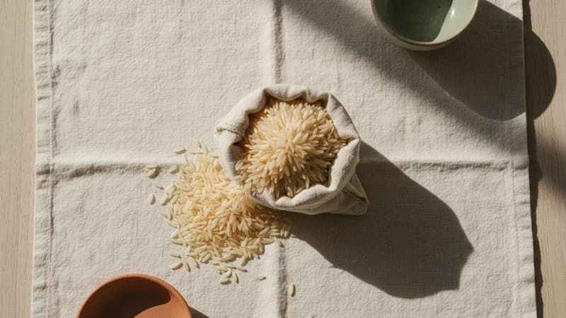 Basmati Rice (Shali) — whole and prepared form, top-down still life