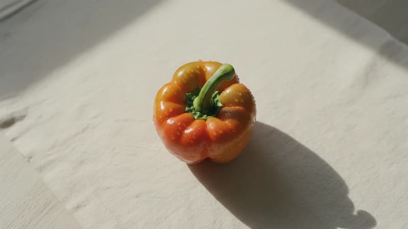 Bell Pepper (Simla Mirch) — whole and prepared form, top-down still life