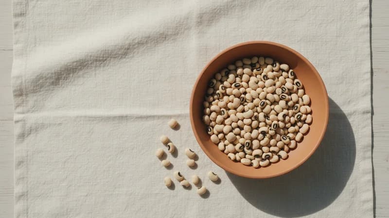 Black-Eyed Peas (Lobia) — whole and prepared form, top-down still life