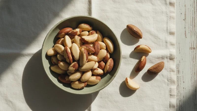 Brazil Nuts (Brazili Akshota) — whole and prepared form, top-down still life