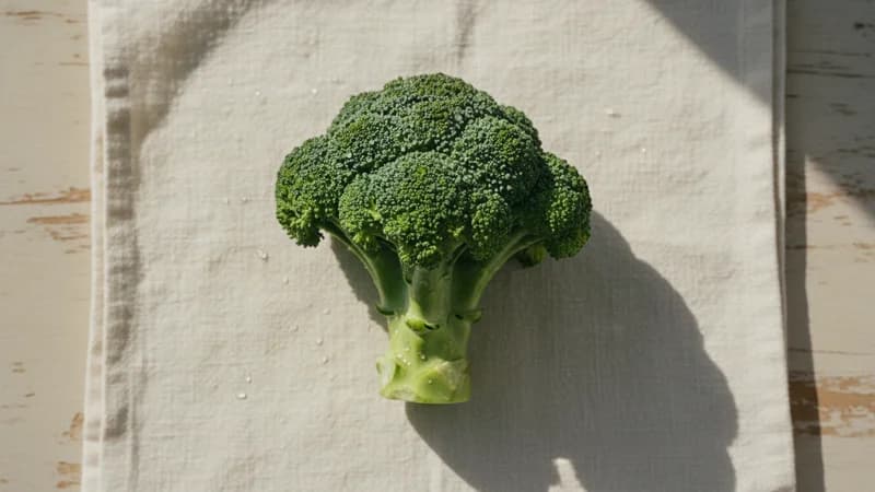 Broccoli (Haritpushpa) — whole and prepared form, top-down still life