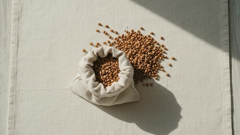 Buckwheat (Kuttu) — whole and prepared form, top-down still life