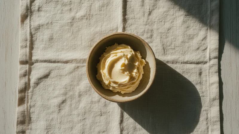 Butter (Navanita) — whole and prepared form, top-down still life