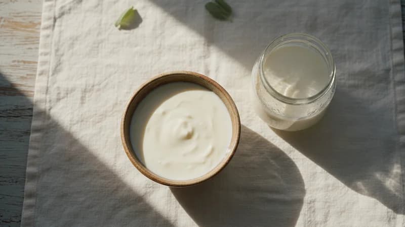 Buttermilk (Takra) (Takra) — whole and prepared form, top-down still life