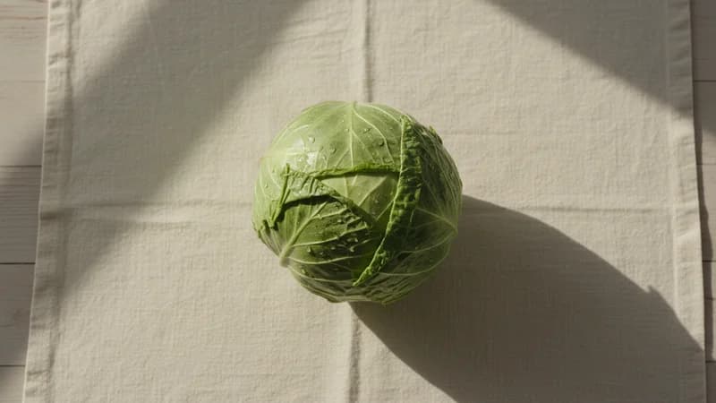 Cabbage (Patta Gobhi) — whole and prepared form, top-down still life
