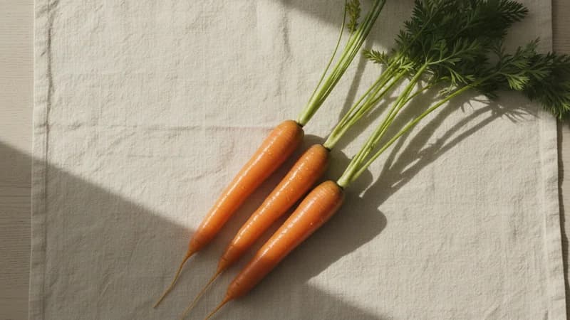 Carrot (Grnjana) — whole and prepared form, top-down still life