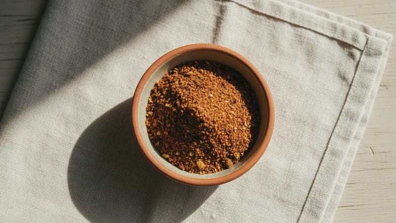 Chaat Masala (Chata Masala) — whole and prepared form, top-down still life