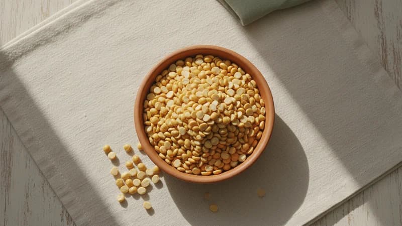 Chana Dal (Chanaka) — whole and prepared form, top-down still life