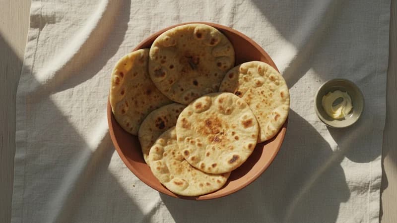 Chapati (Roti) (Rotika) — whole and prepared form, top-down still life