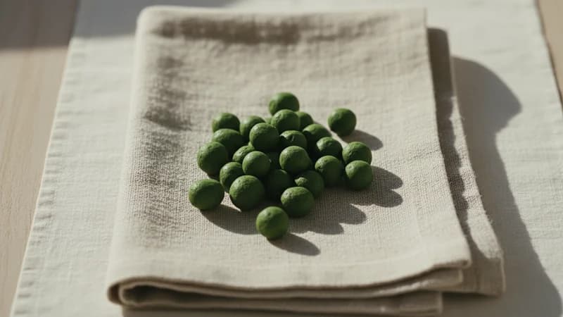 Chlorella (Chlorella) — whole and prepared form, top-down still life