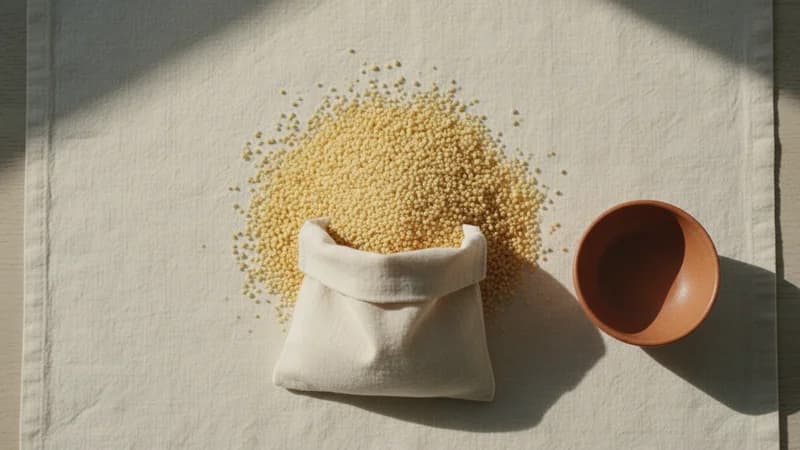 Couscous (Godhuma Kanaka) — whole and prepared form, top-down still life