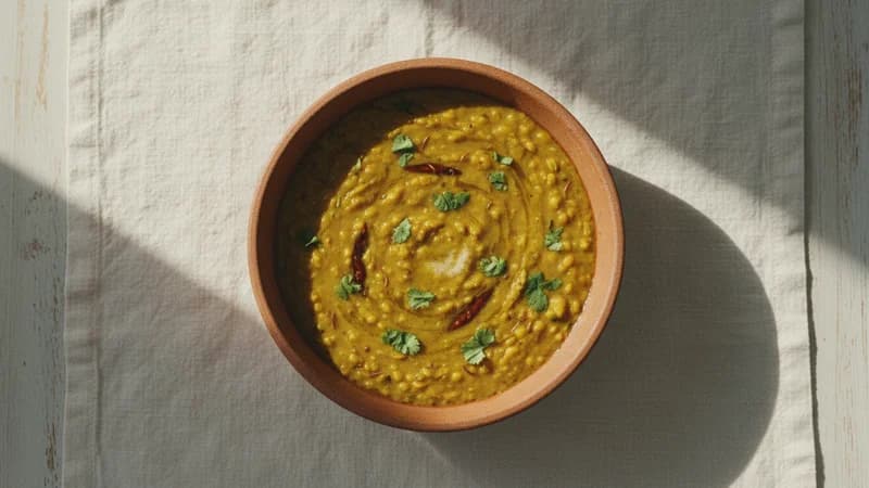 Dal Fry (Dala Bharjana) — whole and prepared form, top-down still life