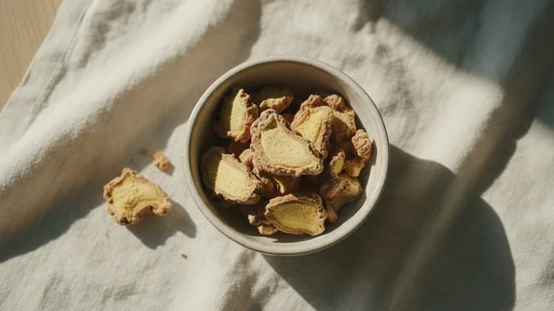 Dried Ginger (Saunth) (Shunthi) — whole and prepared form, top-down still life