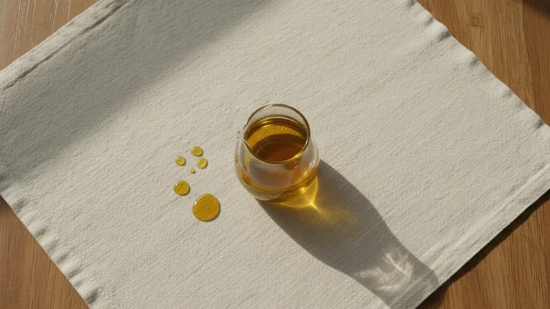 Flaxseed Oil (Atasi Taila) — whole and prepared form, top-down still life