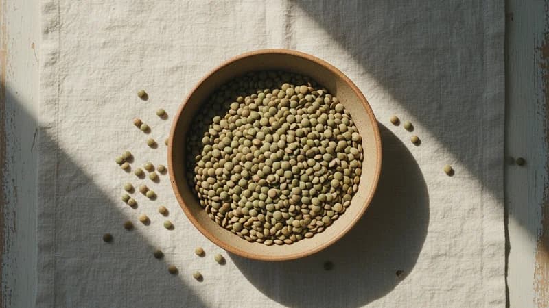 French Lentils (Mudgamasura) — whole and prepared form, top-down still life