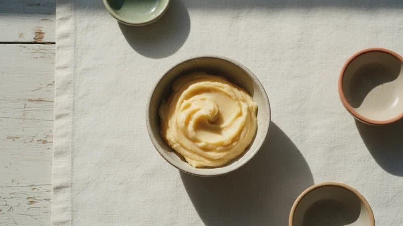 Ghee (Ghrita) — whole and prepared form, top-down still life