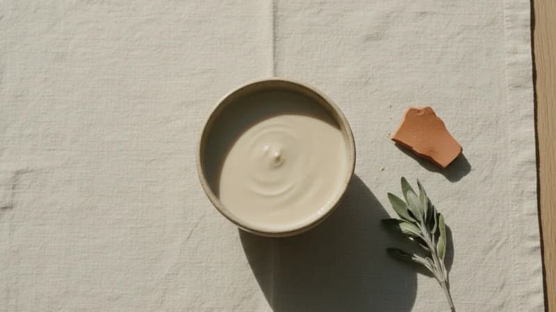 Goat Milk (Aja Dugdha) — whole and prepared form, top-down still life