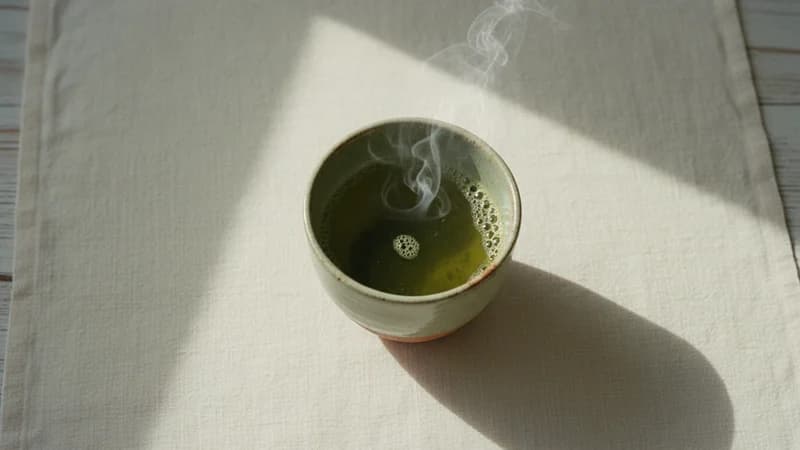 Green Tea (Harit Chaya) — whole and prepared form, top-down still life