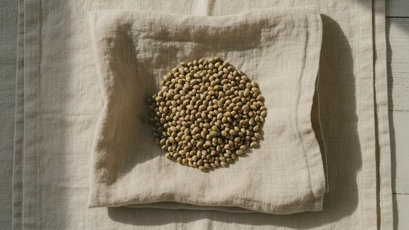 Hemp Seeds (Bhanga Bija) — whole and prepared form, top-down still life