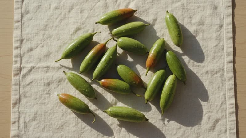 Ivy Gourd (Tindora) (Bimbi) — whole and prepared form, top-down still life