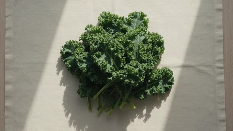 Kale (Haritpatra) — whole and prepared form, top-down still life