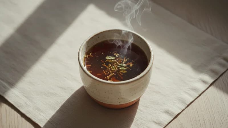 Kashaya (Herbal Decoction) (Kashaya) — whole and prepared form, top-down still life