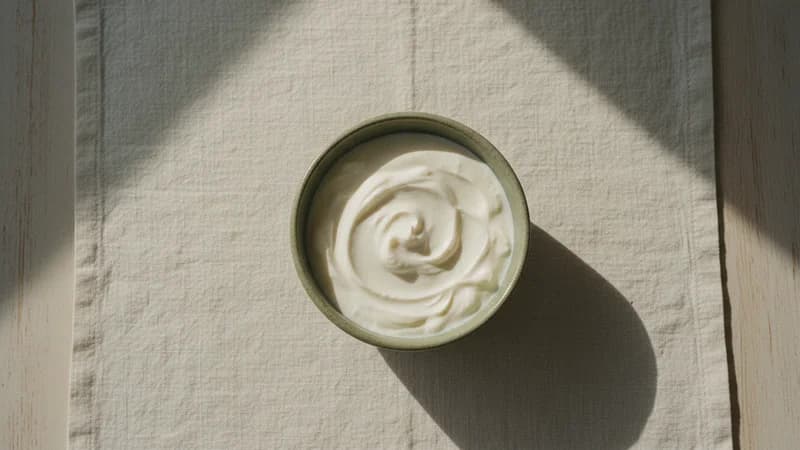 Kefir (Kshira Amla) — whole and prepared form, top-down still life