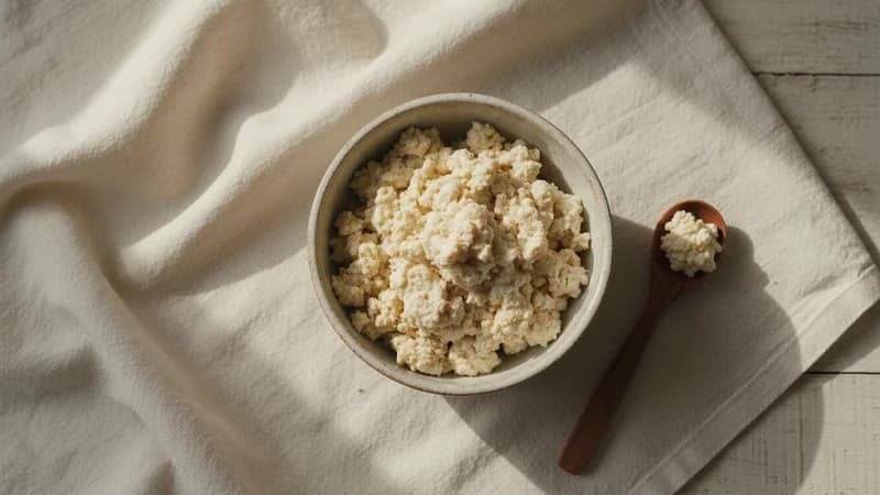 Khoya (Mawa) (Kshiraja) — whole and prepared form, top-down still life