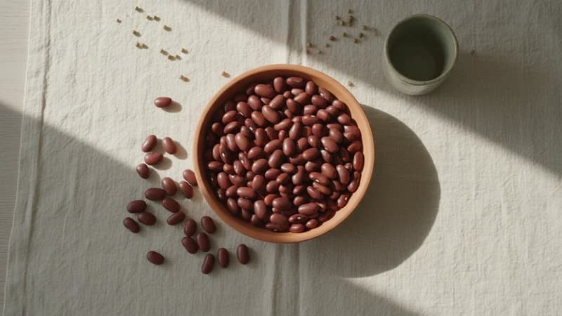 Kidney Beans (Rajmasha) — whole and prepared form, top-down still life