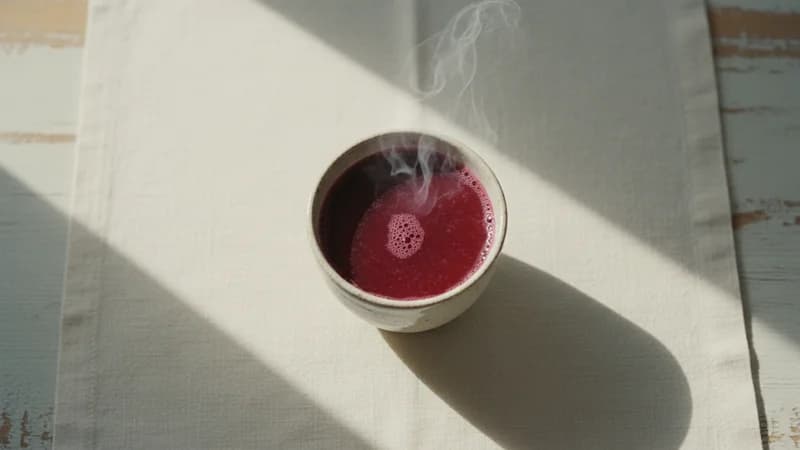 Kokum Sherbet (Vrikshamla Panaka) — whole and prepared form, top-down still life