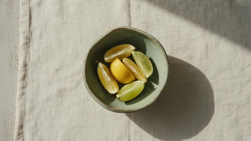 Lemon & Lime (Jambira) — whole and prepared form, top-down still life