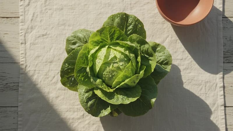 Lettuce (Salata Patra) — whole and prepared form, top-down still life