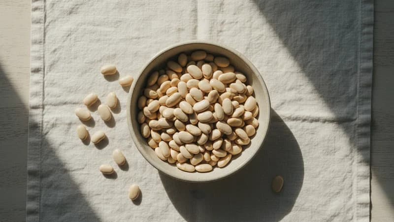 Lima Beans (Pavata) — whole and prepared form, top-down still life