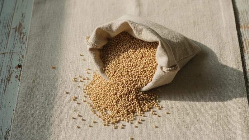 Little Millet (Kutki) — whole and prepared form, top-down still life