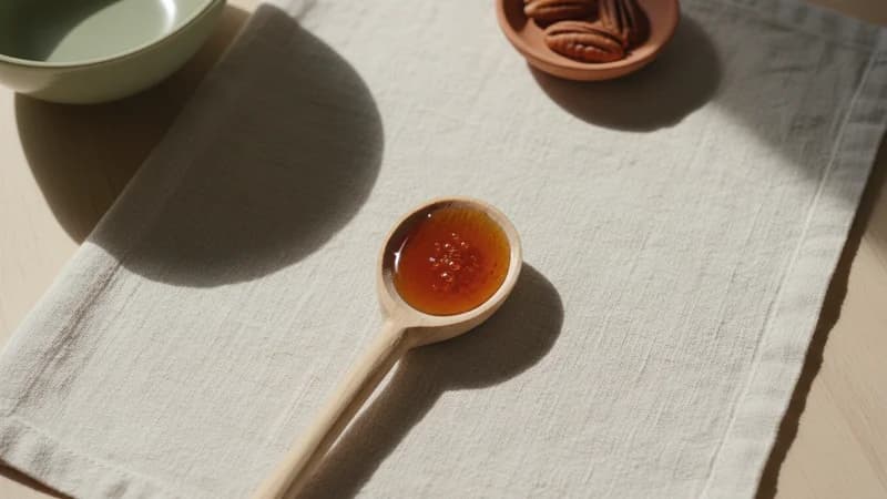Maple Syrup (Devadaru Rasa) — whole and prepared form, top-down still life