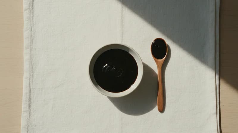 Molasses (Raab) — whole and prepared form, top-down still life