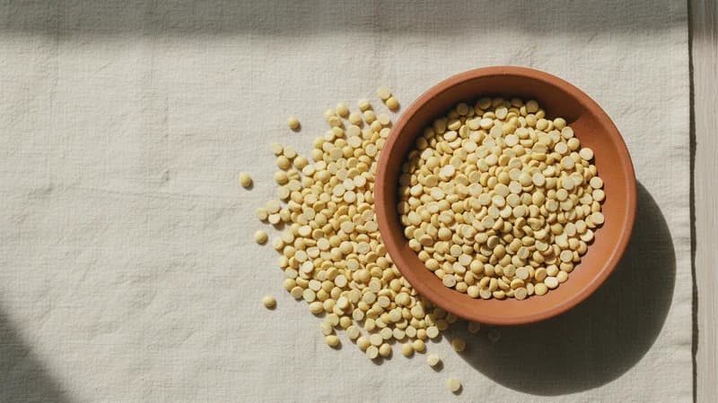Moong Dal (Mudga) — whole and prepared form, top-down still life