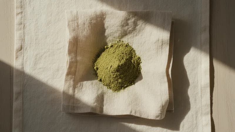 Moringa Powder (Shigru Churna) — whole and prepared form, top-down still life