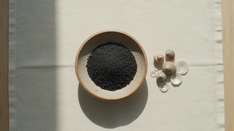 Nigella Seeds (Kalonji) (Krishna Jiraka) — whole and prepared form, top-down still life