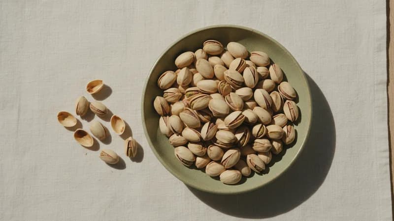 Pistachios (Pista) — whole and prepared form, top-down still life