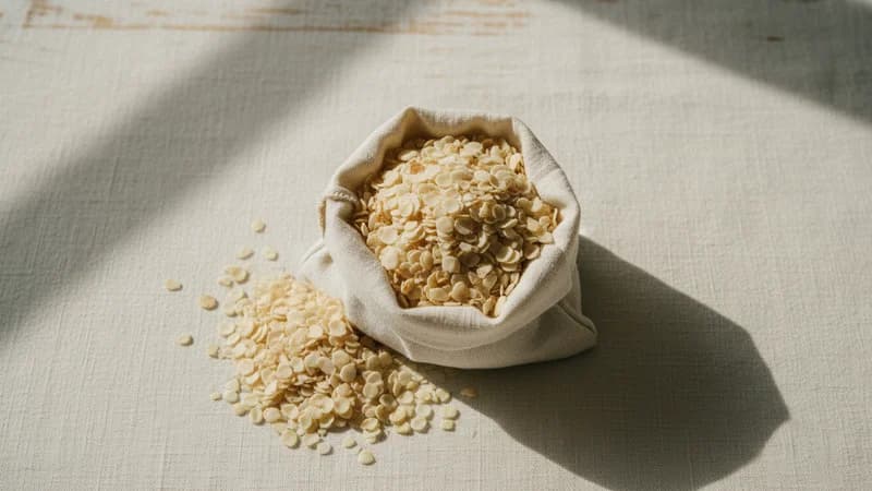 Poha (Flattened Rice) (Prithuka) — whole and prepared form, top-down still life