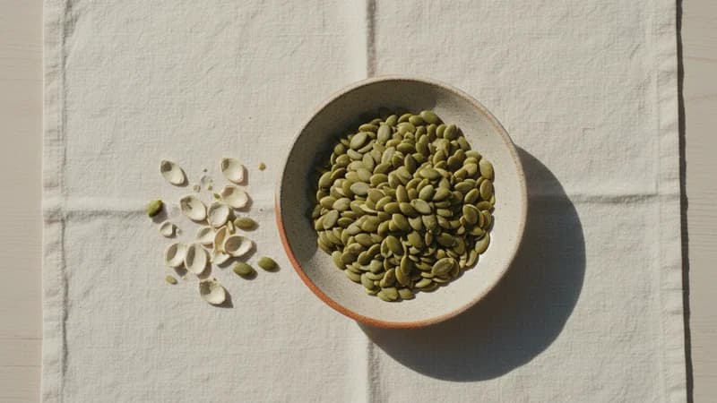 Pumpkin Seeds (Kusmanda Bija) — whole and prepared form, top-down still life