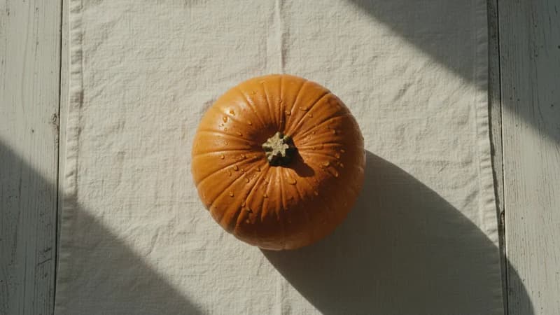 Pumpkin (Kushmanda) — whole and prepared form, top-down still life