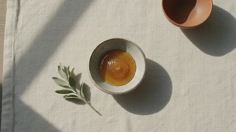 Rice Syrup (Shali Phanta) — whole and prepared form, top-down still life