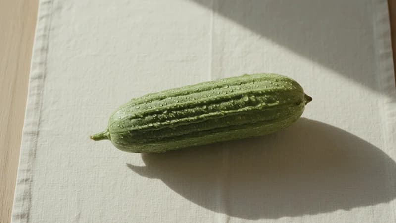 Ridge Gourd (Koshataki) — whole and prepared form, top-down still life